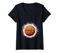 Femme Cerceaux de Basket-Ball pour Amateurs de Ballon T-Shirt avec Col en V