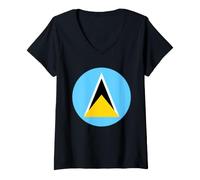 Femme Cercle Drapeau Sainte-Lucie T-Shirt avec Col en V