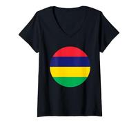 Femme Cercle du Drapeau de l'Ile Maurice T-Shirt avec Col en V