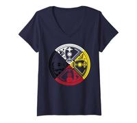 Femme Cercle sacré de Roue de médecine T-Shirt avec Col en V