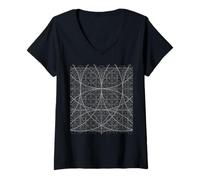 Femme Cercles de géométrie sacrée de l'espace Circulaire Fleur de Vie Rond T-Shirt avec Col en V