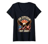Femme Cérémonie de naturalisation US Citizen Est 2027 Pygargue à tête Blanche T-Shirt avec Col en V