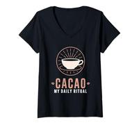 Femme Cérémonie du Cacao Participant Rituel Plante Sacrée Ouverture Coeur T-Shirt avec Col en V