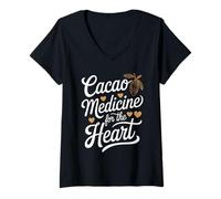 Femme Cérémonie du Cacao Participant Rituel Plante Sacrée Ouverture Coeur T-Shirt avec Col en V
