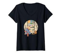 Femme Cérémonie du thé du Chat T-Shirt avec Col en V
