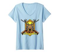 Femme Cerf Club de Chasse Tradition Coutume Chasseur Forêt Village T-Shirt avec Col en V