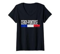 Femme Cergy-Pontoise Drapeau France Fierté de la Ville française T-Shirt avec Col en V