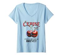 Femme Cerise Diplôme Brevet des Collèges - Mention Bien Méritée T-Shirt avec Col en V