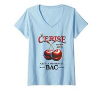 Femme Cerise Mention BAC 2025 - Fête ta Réussite au Baccalauréat T-Shirt avec Col en V