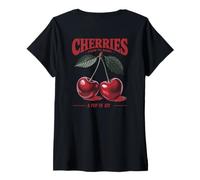 Femme Cerises A Pop of Joy Style Vintage de la Ferme au marché Art Back T-Shirt avec Col en V