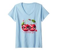Femme Cerises Kawaii I Cherrish You Cute Love Fruit T-Shirt avec Col en V