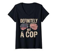 Femme Certainement pas un flic Lunettes de soleil patriotiques T-Shirt avec Col en V