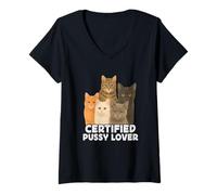 Femme Certified Pussy Lover Funny Pussy Cat Meme Adult Joke T-Shirt avec Col en V