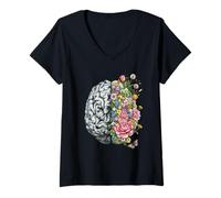 Femme Cerveau Floral Fleurs de Printemps Vintage Cottagecore Esthétique T-Shirt avec Col en V