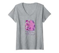 Femme Cerveau Floral Je n'oublierai jamais la Sensibilisation à la maladie d'Alzheimer T-Shirt avec Col en V