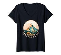 Femme Cervin Suisse Randonnée Rétro Montagne Zermatt Cervin T-Shirt avec Col en V