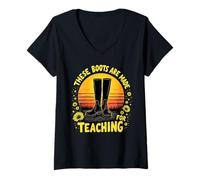 Femme Ces Bottes sont Faites pour enseigner Le Dicton Amusant à l'école T-Shirt avec Col en V