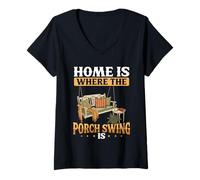 Femme C'est à la Maison Que la balançoire du Porche se Trouve Backroad Simple T-Shirt avec Col en V