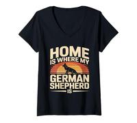 Femme C'est à la Maison Que Mon Berger Allemand Aime Les Chiens T-Shirt avec Col en V