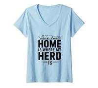 Femme C'est à la Maison Que Mon Troupeau est Un Fermier drôle T-Shirt avec Col en V