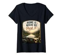 Femme C'est à la Maison Que Nous Le garons : Camping-Car T-Shirt avec Col en V