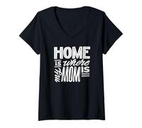 Femme C'est à la maison que se trouve ma mère - Funny Mom T-Shirt avec Col en V