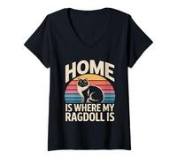 Femme C'est à la Maison Que se Trouve Mon Ragdoll T-Shirt avec Col en V