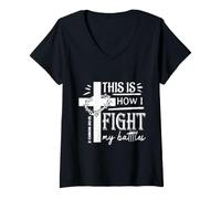 Femme C'est Ainsi Que Je Combats ma Foi chrétienne 2 Chron 20:15 T-Shirt avec Col en V