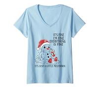 Femme C'est Bon, Je Vais Bien, C'est Juste Un Petit Noël en Pleine Crise T-Shirt avec Col en V