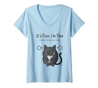 Femme C'est Bon, Je Vais Bien, Tout va Bien. Chat drôle. T-Shirt avec Col en V