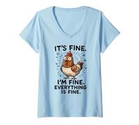 Femme C'est Bon, Je Vais Bien, Tout va Bien, Funny Meme Chicken T-Shirt avec Col en V
