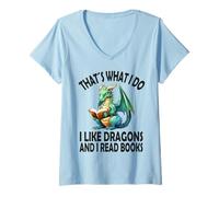Femme C'est ce Que Je Fais J'aime Dragons et Je lis des Livres, Dragon T-Shirt avec Col en V