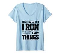 Femme C'est ce Que Je Fais, Je Cours et Je Sais des Choses drôles T-Shirt avec Col en V