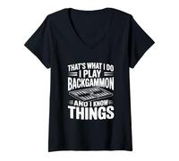 Femme C'est ce Que Je Fais Je Joue au Backgammon et Je Sais des Choses T-Shirt avec Col en V