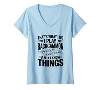 Femme C'est ce Que Je Fais Je Joue au Backgammon et Je Sais des Choses T-Shirt avec Col en V