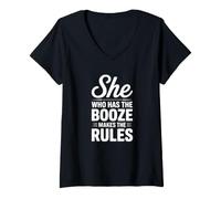 Femme C'est Celle Qui boit Qui dicte Les règles T-Shirt avec Col en V