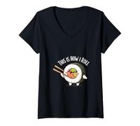 Femme C'est comme ça Que Je Roule Un Joli Jeu de Mots de Sushi de T-Shirt avec Col en V