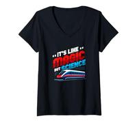Femme C'est comme de la Magie mais de la Science, la Physique, Le Train Maglev T-Shirt avec Col en V