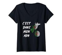 Femme C'est dans Mon ADN Cadeau Patriote Algérien Drapeau Algérie T-Shirt avec Col en V