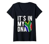 Femme C'est dans Mon ADN Drapeau National d'Afrique du Sud Afrique du Sud T-Shirt avec Col en V