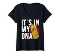 Femme C'est dans Mon ADN Drapeau National Espagnol Espagne Pride Heritage T-Shirt avec Col en V