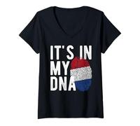 Femme C'est dans Mon ADN Drapeau National néerlandais Patrimoine des Supporters des Pays-Bas T-Shirt avec Col en V