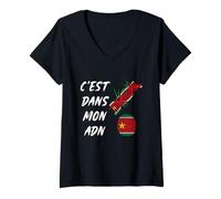 Femme C'est dans Mon ADN Guadeloupe Drapeau Cadeau Guadeloupéen T-Shirt avec Col en V