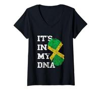 Femme C'est dans Mon ADN Jamaïque Génétique Racines Jamaïcaines T-Shirt avec Col en V