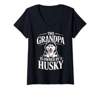Femme C'est drôle, ce Grand-père Appartient à Un Chien Husky T-Shirt avec Col en V