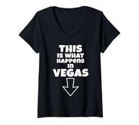 Femme C'est drôle, C'est ce Qui se Passe à Vegas Down Arrow Vacation T-Shirt avec Col en V