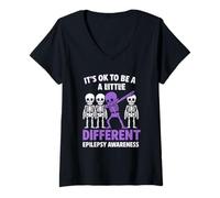 Femme C'est drôle, c'est normal d'être un peu différent. Sensibilisation à l'épilepsie T-Shirt avec Col en V