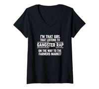 Femme C'est drôle de dire Que Cette Fille Qui écoute Gangster T-Shirt avec Col en V