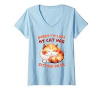 Femme C'est drôle, désolé, Je suis en Retard, Amoureux des Chats T-Shirt avec Col en V