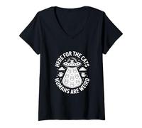 Femme C'est drôle, Ici, pour Les Chats : Les Humains sont Un Dicton étrange T-Shirt avec Col en V